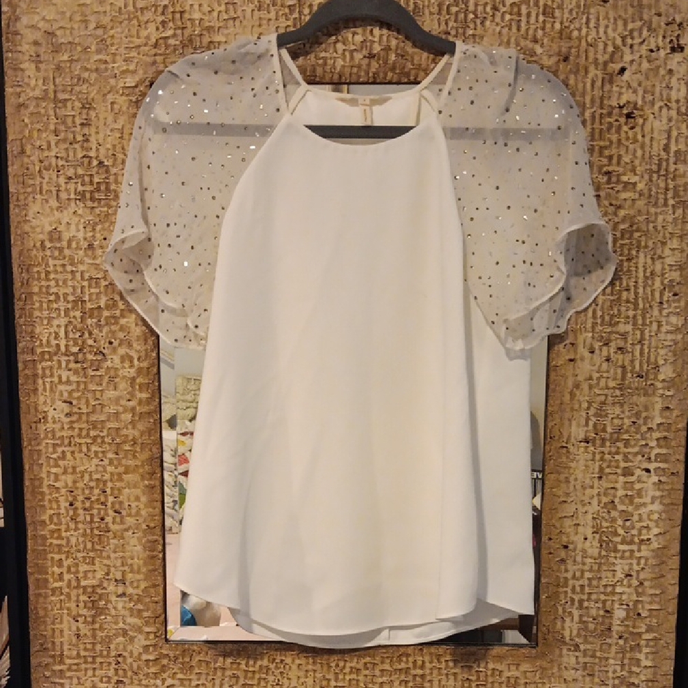 Rebecca Taylor Ivory Sequin Cape Blouse